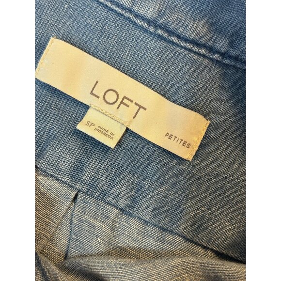 Loft Petite Blue Chambray Short Sleeve Button-Front Top SP 1738 - Picture 3 of 5